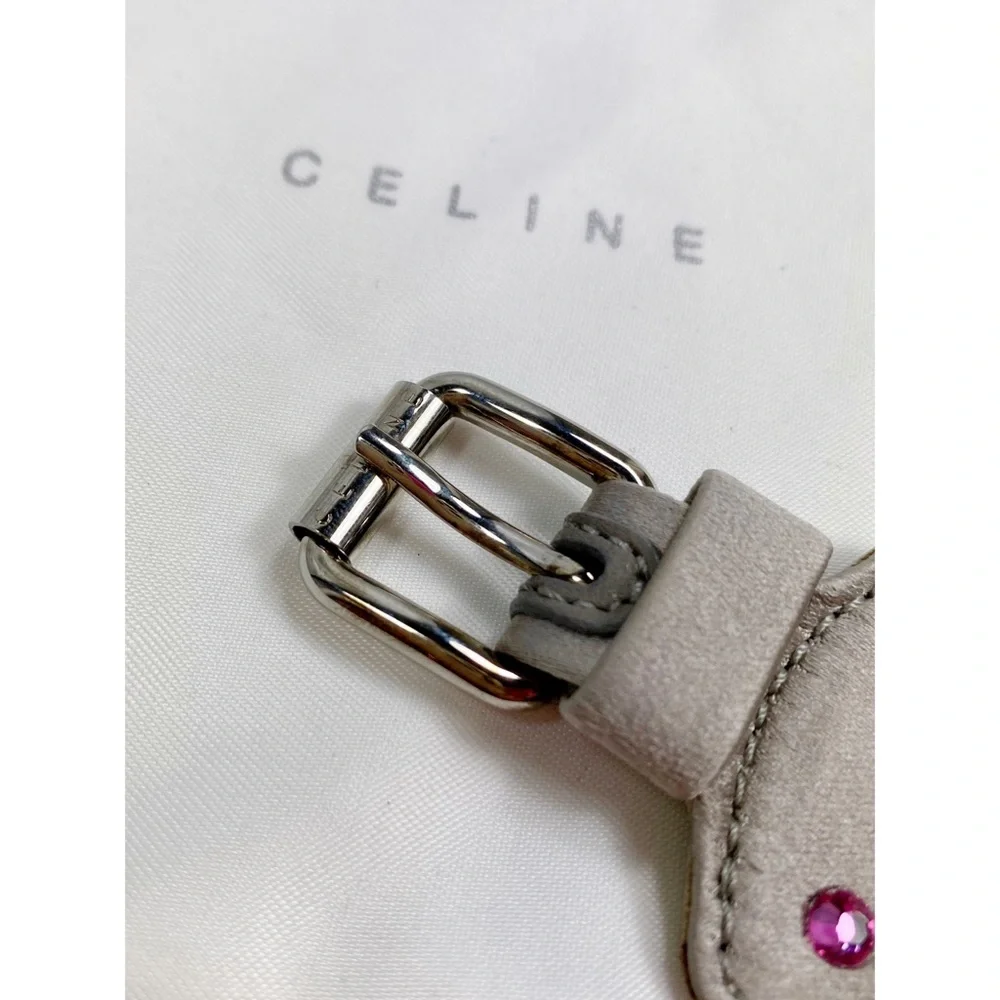 Céline Crystal Encrusted Leather Cuff Bracelet